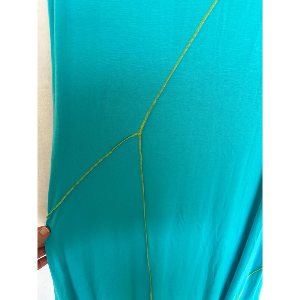 Soft Surroundings Teal Blue Sleeveless Maxi Dress Lime Green Exposed Seams Small - Picture 6 of 7